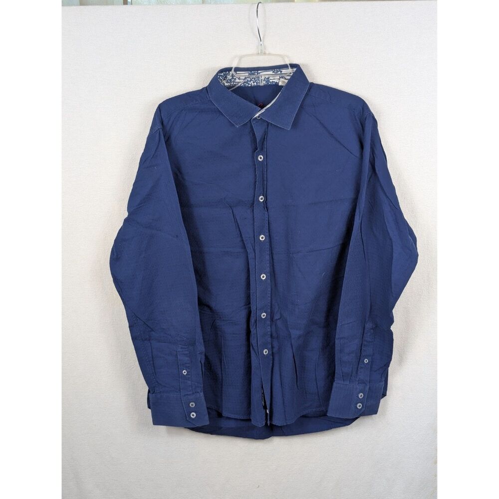 Robert Graham Flip Cuff Button Up Shirt Blue Men's Size XL